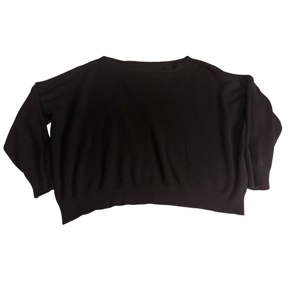 Sweaters - Black Pullover Knit Sweater Crew Neck Long Sleeve Minimalist Top Medium